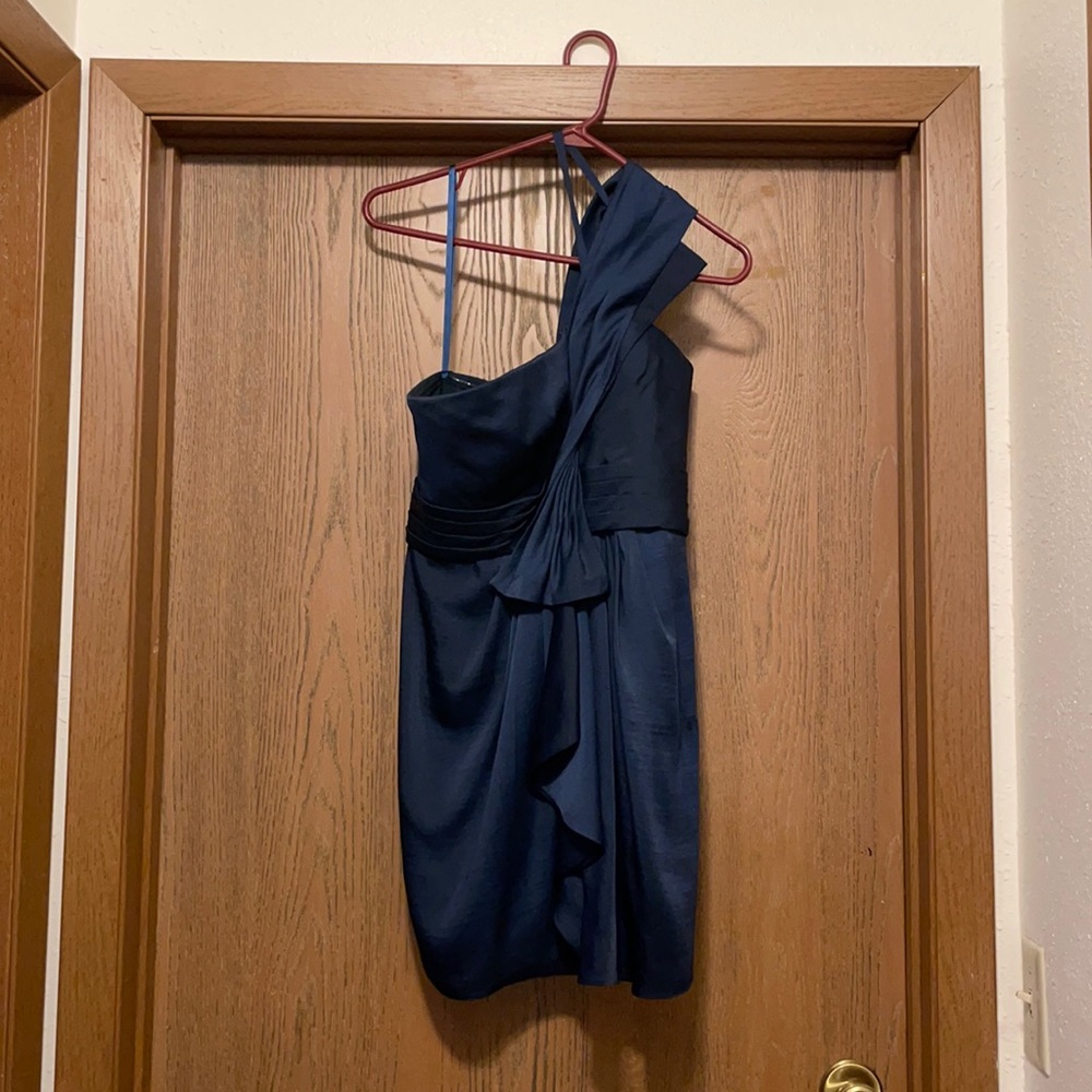 BCBG MaxAzria Navy Blue One Shoulder Dress